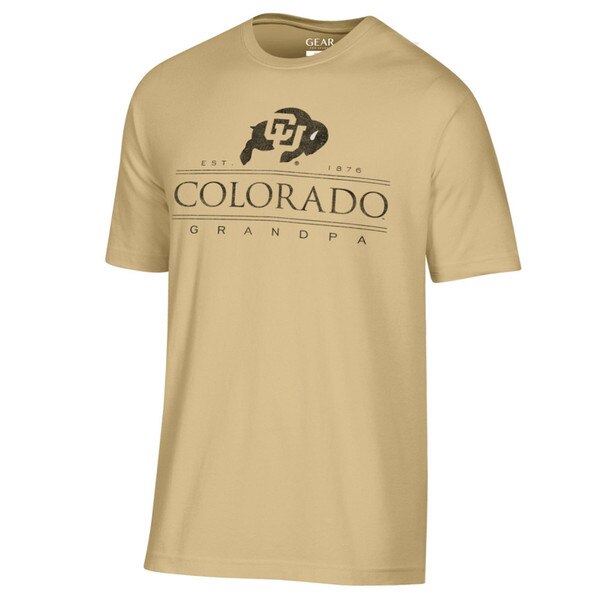 A gold t-shirt that displays the iconic CU buffalo logo, "Est. 1876," and "Colorado Grandpa" across the center in black.